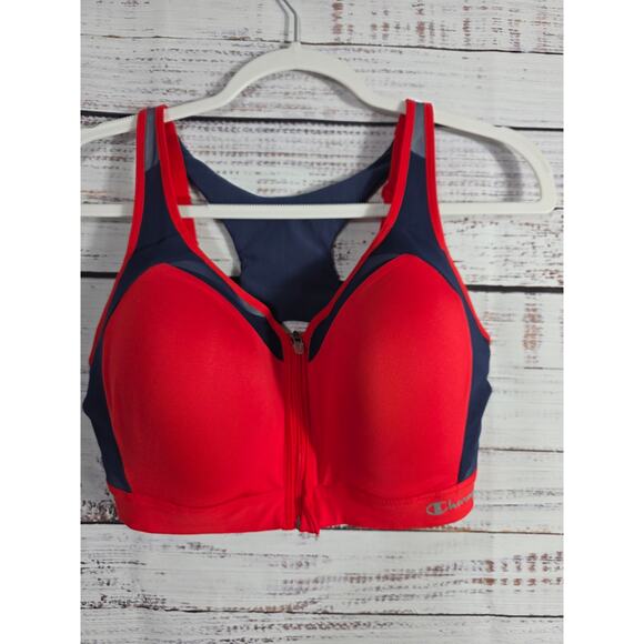 Champion Sports Bra Red Navy High Impact Front Zip Racerback size XL - Picture 1 of 3